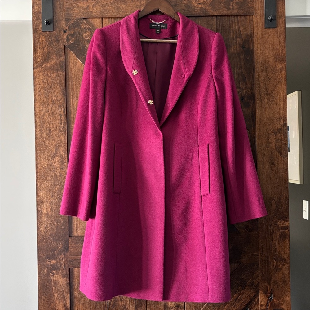 Katherine Kelly Tulip Collar Berry wool Coat with Hidden Gold Snap buttons sz 12